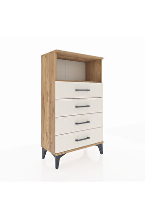 Arges Komodin Tek Raflı 4 Çekmeceli 60x30x106 Çam-Aytaşı