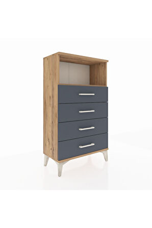 Arges Komodin Tek Raflı 4 Çekmeceli 60x30x106 Çam-Antrasit