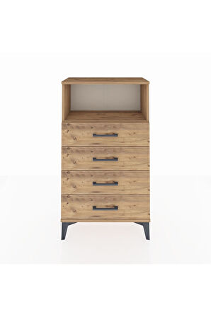 Arges Komodin Tek Raflı 4 Çekmeceli 60x30x106 Çam-Çam