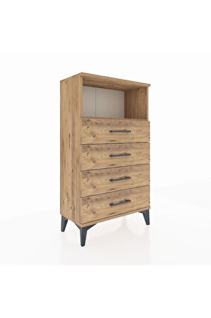 Arges Komodin Tek Raflı 4 Çekmeceli 60x30x106 Çam-Çam