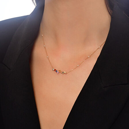 Renkli Taşlı Pırlanta Kolye