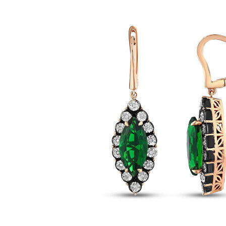 0.08 Karat Zümrüt Renkli Elmas Küpe