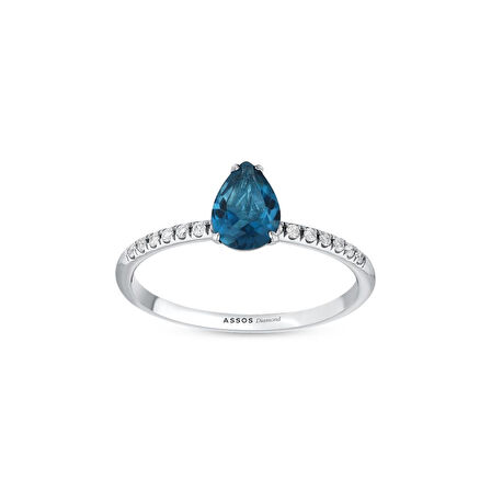 0.08 Karat London Blue Topaz Taşlı Pırlanta Yüzük