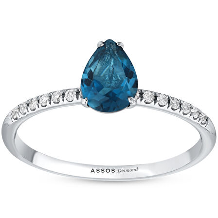 0.08 Karat London Blue Topaz Taşlı Pırlanta Yüzük