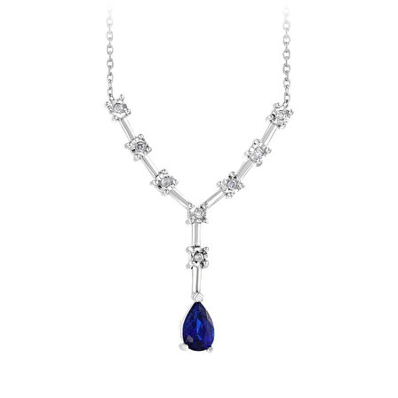 0.04 Karat Damla Safir Taşlı Pırlanta Kolye
