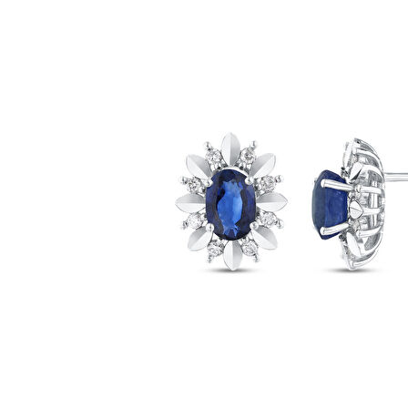 0.14 Karat Safir Taşlı Pırlanta Küpe