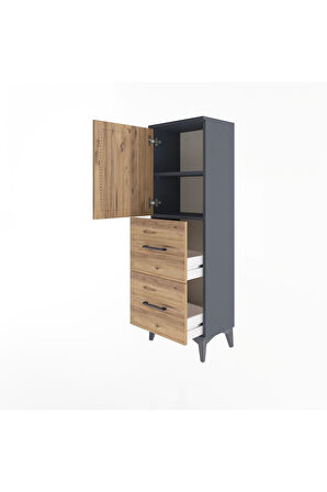 Arges Dolap 2 Raflı 2 Çekmeceli Tek Kapaklı 44x30x134 Antrasit-Çam