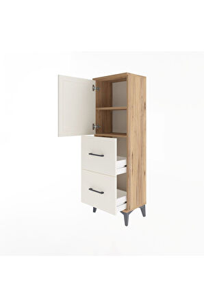 Arges Dolap 2 Raflı 2 Çekmeceli Tek Kapaklı 44x30x134 Çam-Aytaşı