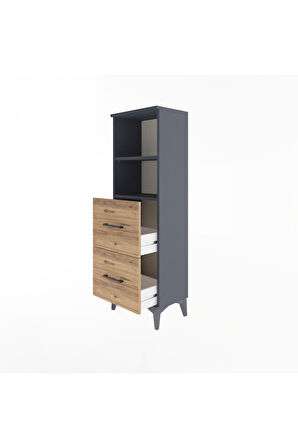 Arges Dolap 2 Raflı 2 Çekmeceli 44x30x134 Antrasit-Çam