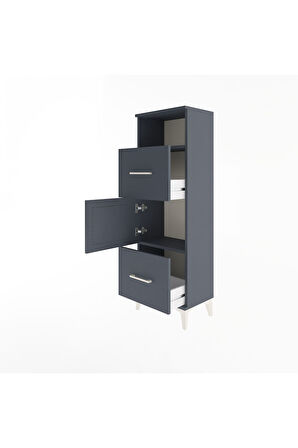 Arges Dolap 2 Raflı 2 Çekmeceli Tek Kapaklı 44x30x134 Antrasit-Antrasit