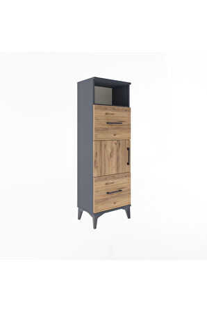 Arges Dolap 2 Raflı 2 Çekmeceli Tek Kapaklı 44x30x134 Antrasit-Çam