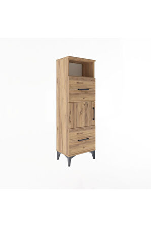 Arges Dolap 2 Raflı 2 Çekmeceli Tek Kapaklı 44x30x134 Çam-Çam