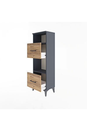 Arges Dolap 2 Raflı 2 Çekmeceli 44x30x134 Antrasit-Çam