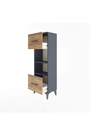 Arges Dolap 2 Raflı 2 Çekmeceli 44x30x134 Antrasit-Çam
