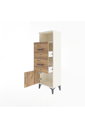 Arges Dolap Tek Raflı 2 Çekmeceli Tek Kapaklı 44x30x134 Aytaşı-Çam