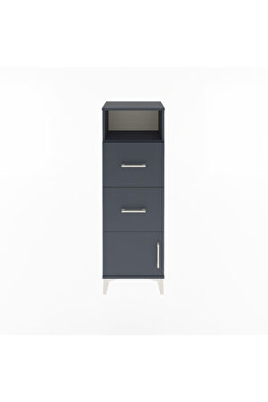 Arges Dolap Tek Raflı 2 Çekmeceli Tek Kapaklı 44x30x134 Antrasit-Antrasit