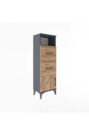 Arges Dolap Tek Raflı 2 Çekmeceli Tek Kapaklı 44x30x134 Antrasit-Çam