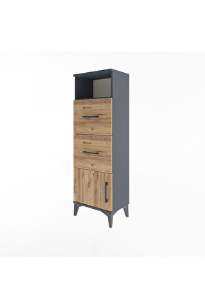 Arges Dolap Tek Raflı 2 Çekmeceli Tek Kapaklı 44x30x134 Antrasit-Çam