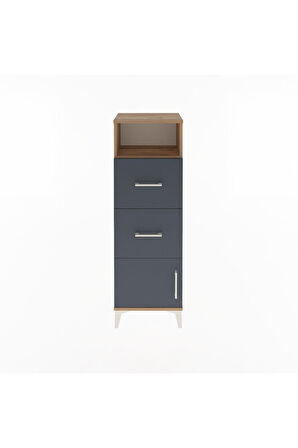 Arges Dolap Tek Raflı 2 Çekmeceli Tek Kapaklı 44x30x134 Çam-Antrasit