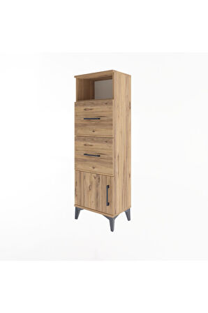 Arges Dolap Tek Raflı 2 Çekmeceli Tek Kapaklı 44x30x134 Çam-Çam