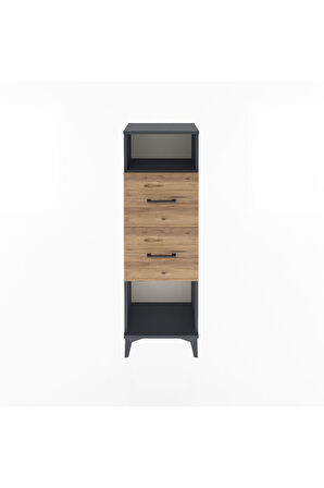 Arges Dolap Tek Raflı 2 Çekmeceli 44x30x134 Antrasit-Çam