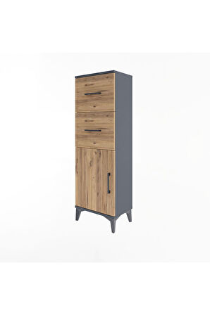 Arges Dolap Tek Raflı 2 Çekmeceli Tek Kapaklı 44x30x134 Antrasit-Çam