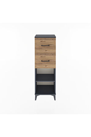 Arges Dolap Tek Raflı 2 Çekmeceli 44x30x134 Antrasit-Çam