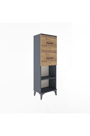 Arges Dolap Tek Raflı 2 Çekmeceli 44x30x134 Antrasit-Çam