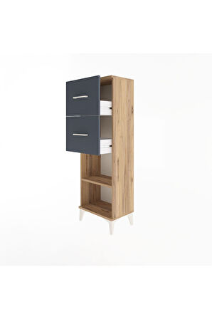Arges Dolap Tek Raflı 2 Çekmeceli 44x30x134 Çam-Antrasit