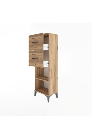 Arges Dolap Tek Raflı 2 Çekmeceli 44x30x134 Çam-Çam
