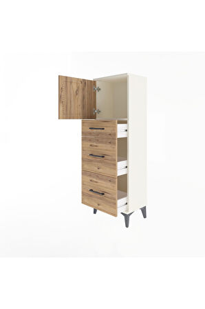 Arges Dolap Tek Raflı 3 Çekmeceli Tek Kapaklı 44x30x134 Aytaşı-Çam