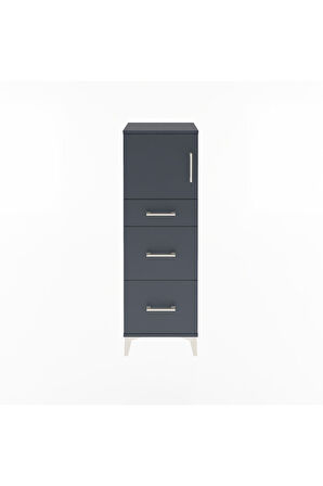 Arges Dolap Tek Raflı 3 Çekmeceli Tek Kapaklı 44x30x134 Antrasit-Antrasit
