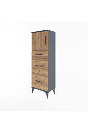 Arges Dolap Tek Raflı 3 Çekmeceli Tek Kapaklı 44x30x134 Antrasit-Çam
