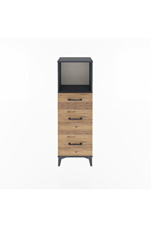 Arges Dolap Tek Raflı 3 Çekmeceli 44x30x134 Antrasit-Çam