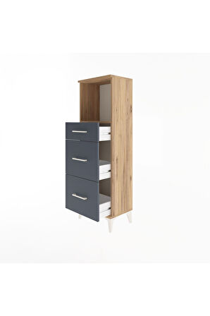 Arges Dolap Tek Raflı 3 Çekmeceli 44x30x134 Çam-Antrasit
