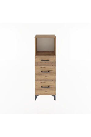 Arges Dolap Tek Raflı 3 Çekmeceli 44x30x134 Çam-Çam