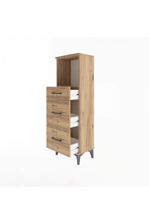 Arges Dolap Tek Raflı 3 Çekmeceli 44x30x134 Çam-Çam