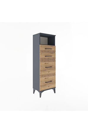 Arges Dolap Tek Raflı 4 Çekmeceli 44x30x134 Antrasit-Çam