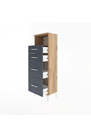 Arges Dolap Tek Raflı 4 Çekmeceli 44x30x134 Çam-Antrasit