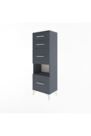 Arges Dolap Tek Raflı 4 Çekmeceli 44x30x134 Antrasit-Antrasit