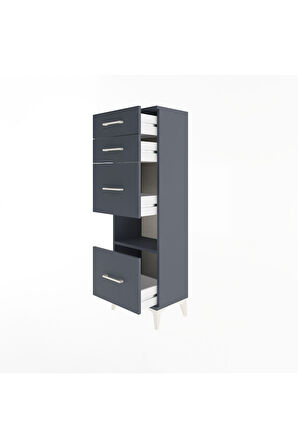 Arges Dolap Tek Raflı 4 Çekmeceli 44x30x134 Antrasit-Antrasit