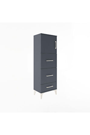 Arges Dolap Tek Raflı 3 Çekmeceli Tek Kapaklı 44x30x134 Antrasit-Antrasit