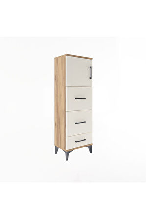 Arges Dolap Tek Raflı 3 Çekmeceli Tek Kapaklı 44x30x134 Çam-Aytaşı