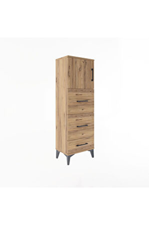 Arges Dolap Tek Raflı 3 Çekmeceli Tek Kapaklı 44x30x134 Çam-Çam