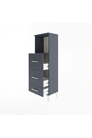 Arges Dolap Tek Raflı 3 Çekmeceli 44x30x134 Antrasit-Antrasit