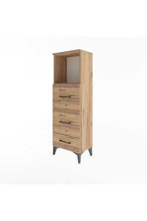 Arges Dolap Tek Raflı 3 Çekmeceli 44x30x134 Çam-Çam