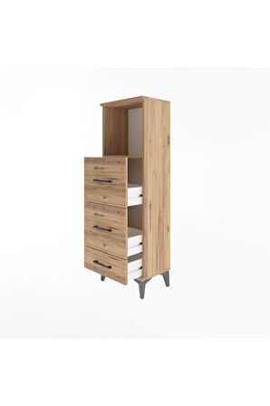 Arges Dolap Tek Raflı 3 Çekmeceli 44x30x134 Çam-Çam