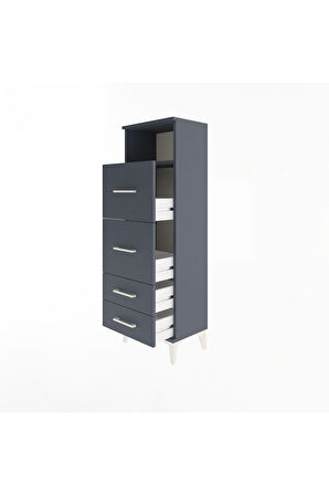 Arges Dolap Tek Raflı 4 Çekmeceli 44x30x134 Antrasit-Antrasit