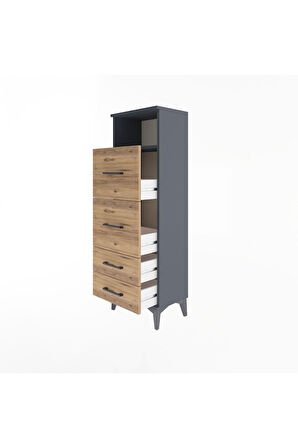 Arges Dolap Tek Raflı 4 Çekmeceli 44x30x134 Antrasit-Çam
