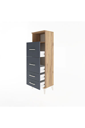 Arges Dolap Tek Raflı 4 Çekmeceli 44x30x134 Çam-Antrasit